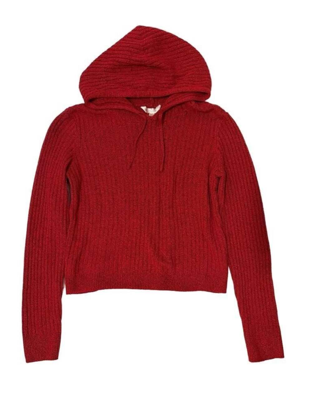 No Boundaries Women's Red Ribbed Knit Hooded Sweater Cropped Boho Y2K